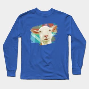 Friendly White Goat Geometric Background Long Sleeve T-Shirt